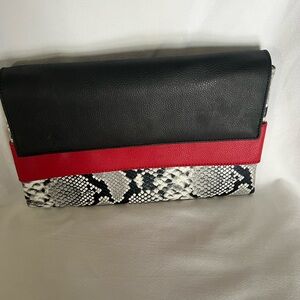 Elegant Black and Red Snakeskin Clutch